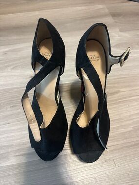 Zara Trafaluc Vintage Black Suede Red Platform Heels Size 7